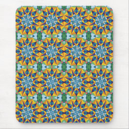 Blauw en geel fractaal geometrisch patroon muismat
