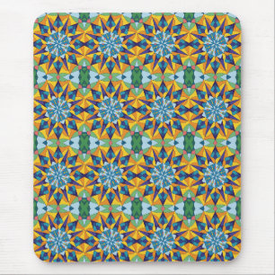 Blauw en geel fractaal geometrisch patroon muismat