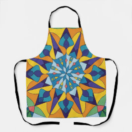 Blauw en geel fractaal geometrisch patroon schort