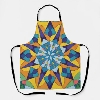 Blauw en geel fractaal geometrisch patroon schort