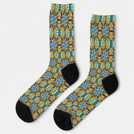 Blauw en geel fractaal geometrisch patroon sokken