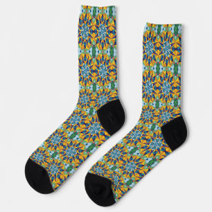 Blauw en geel fractaal geometrisch patroon sokken