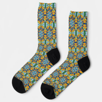 Blauw en geel fractaal geometrisch patroon sokken