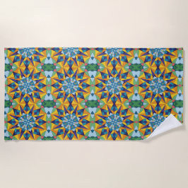 Blauw en geel fractaal geometrisch patroon strandlaken