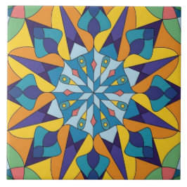 Blauw en geel fractaal geometrisch patroon tegeltje