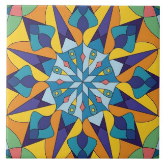 Blauw en geel fractaal geometrisch patroon tegeltje
