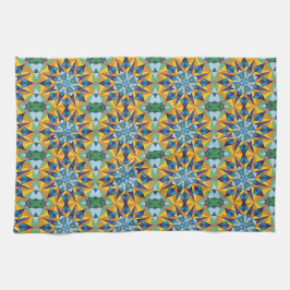 Blauw en geel fractaal geometrisch patroon theedoek