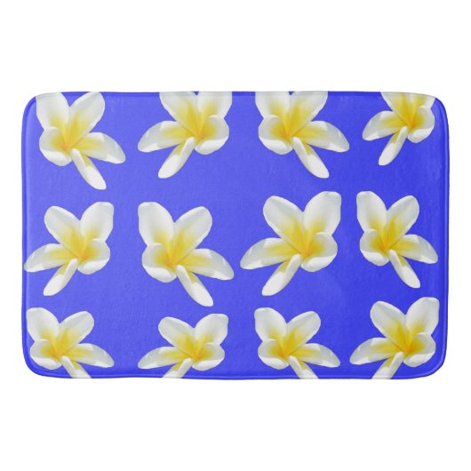 Blauw en geel Frangipani patroon, Badmat (Voorkant)