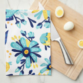 Blauw en geel fruit en bloemen theedoek (Quarter Fold)