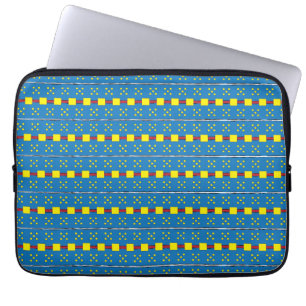 Blauw en geel Geometrisch Etnische Volk Kunstpatro Laptop Sleeve