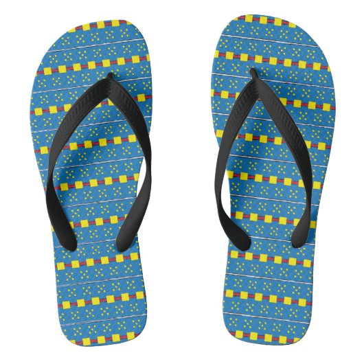 Blauw en geel Geometrisch Etnische Volk Kunstpatro Teenslippers (Voetbed)