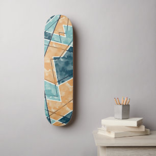 Blauw en geel Geometrisch Patroonskateboard Skateboard