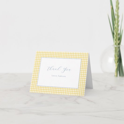 Blauw en geel Gingham gepersonaliseerd dank u Notitiekaartje (Voorkant)