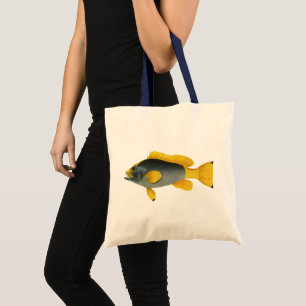 Blauw en Geel Groepersvis, Vintage Zeeleven Tote Bag