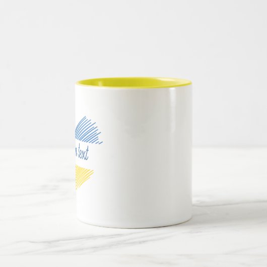 Blauw en geel hart. Eigen Tekst. Tweekleurige Koffiemok (Center)