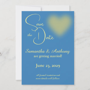 Blauw en Geel Hart Save The Date Kaart