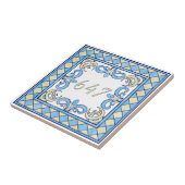 Blauw en geel huisnummer tegeltje (Zijkant)