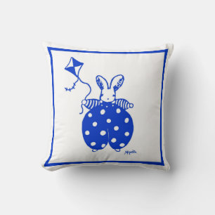 Blauw en geel konijn met vliegerkussen kussen