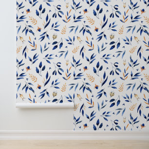 Blauw en geel laat botanica naadloze patronen w behang