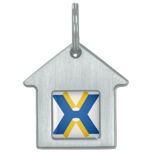 Blauw en Geel Letter X Monogram Huisdieren Naamplaatje