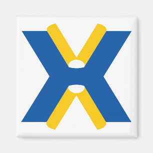 Blauw en Geel Letter X Monogram Magneet