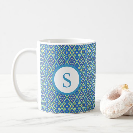 Blauw en geel Levendige Design Mok (Met donut)