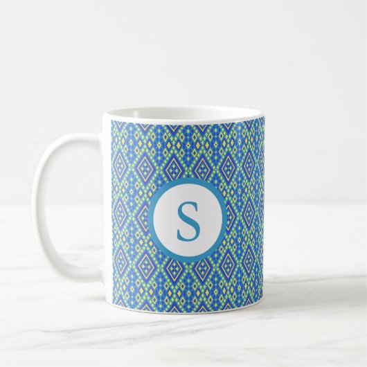 Blauw en geel Levendige Design Mok (Links)