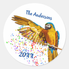 Blauw en geel Macaw Throws Confetti Ronde Sticker
