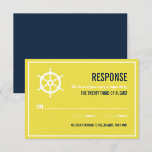 Blauw en Geel Maritiem Huwelijk RSVP Kaartje