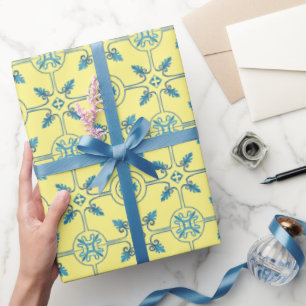Blauw en geel Marokkaans Tile Patroon Cadeaupapier
