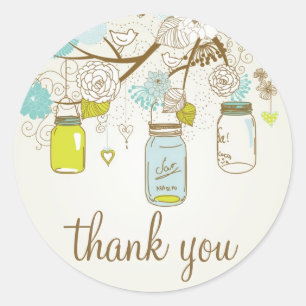 BLAUW- EN GEEL MASON JARS DANK JE STICKER