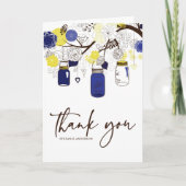 Blauw en Geel Met Mason Jars Trouw Dankkaart Bedankkaart (Voorkant)