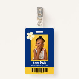 Blauw en Geel Minimalistische Thuisschool ID-kaart Badge