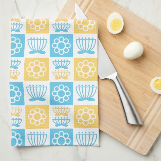 Blauw en geel modern ventilatorpatroon theedoek (Quarter Fold)