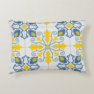 Blauw en geel mooi Portugees tegelpatroon Accent Kussen