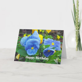 blauw en geel Pansy Floral Photo Birthday Kaart