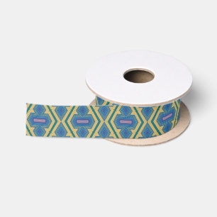 Blauw en Geel Patroon Satijnen Lint