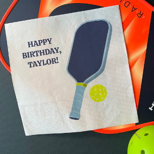 Blauw en geel pickleballpaddle gepersonaliseerd servet