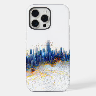 Blauw en geel pointillisme stedelijke architectuur iPhone 15 pro max hoesje