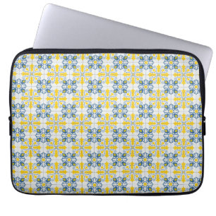 Blauw en geel  Portugees tegels patroon Laptop Sleeve