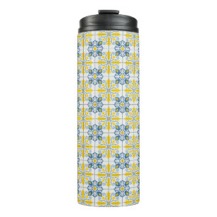 Blauw en geel Portugees tegels patroon Thermosbeker