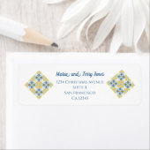 Blauw en geel  Portugese tegels Etiket (Insitu)