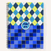 Blauw en geel Preppy Argyle en controles Notitieboek (Voorkant)