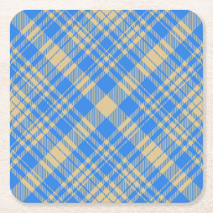 Blauw en Geel Schots Schotse Tartan Plaid Vierkante Kartonnen Onderzetter
