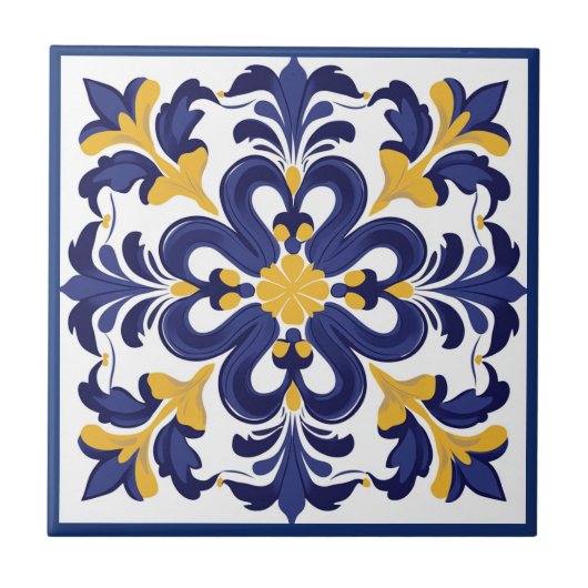 💛💙 Blauw en geel, symmetrische Azulejos Tegeltje (Voorkant)