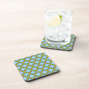 Blauw en geel trellis, rooster, quatrefoil bier onderzetter