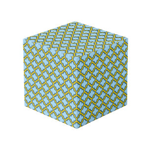 Blauw en geel trellis, rooster, quatrefoil kubus