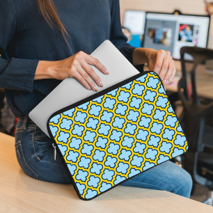 Blauw en geel trellis, rooster, quatrefoil laptop sleeve
