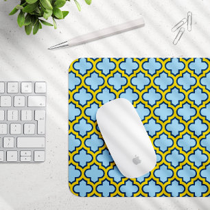 Blauw en geel trellis, rooster, quatrefoil muismat