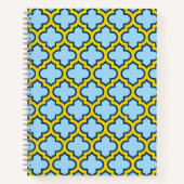 Blauw en geel trellis, rooster, quatrefoil notitieboek (Voorkant)